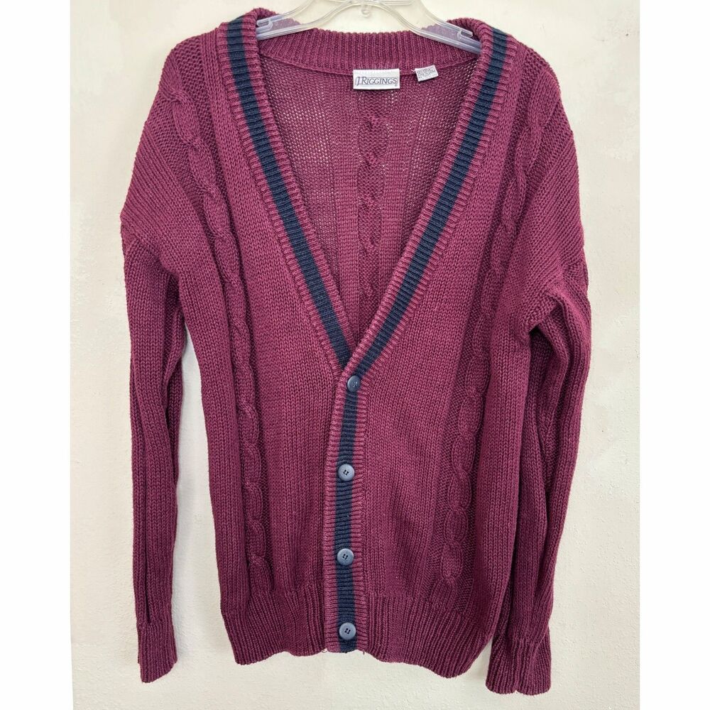 J Riggings Mens Vintage Grandpa Cardigan Sweater Medium Academia Preppy 90s
